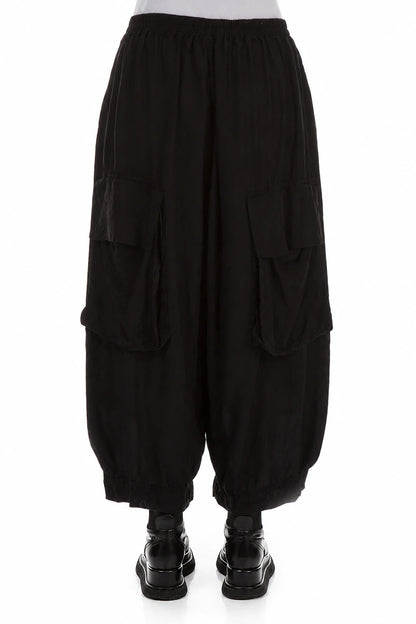 Pantalon en soie et bambou noir avec poches