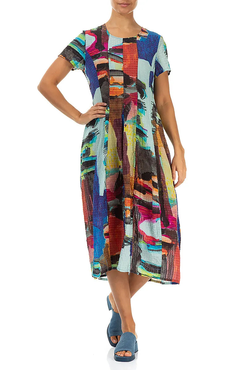 Robe en soie texturée motif ballon abstrait