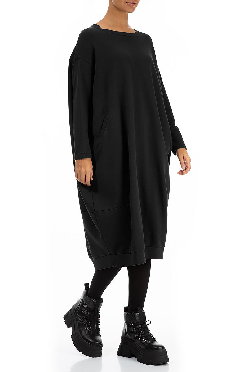 Balloon Black French Terry Cotton Dress 3