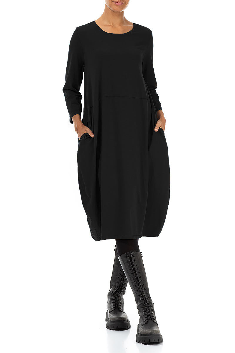 Balloon Black Cotton Dress 3