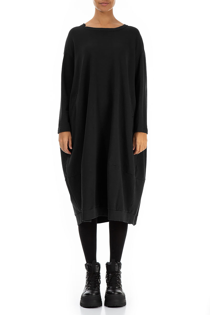 Balloon Black Cotton Dress