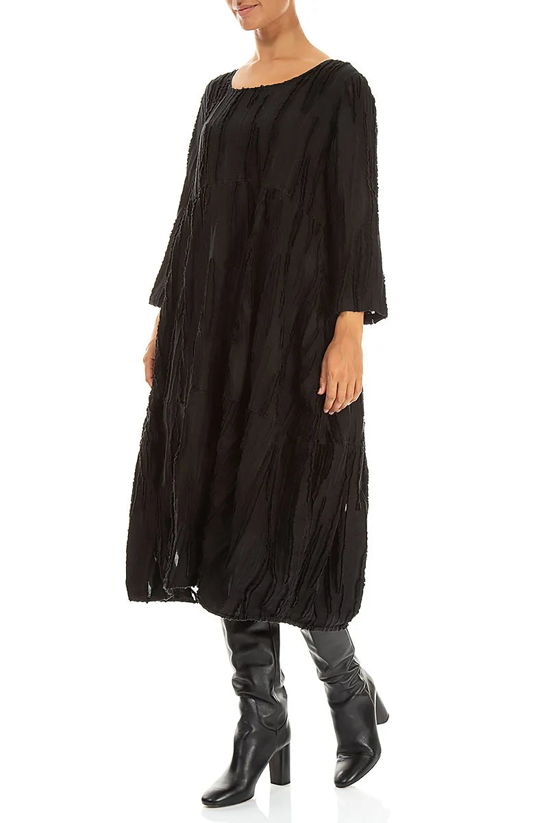 Balloon Black Fray Weave Dress