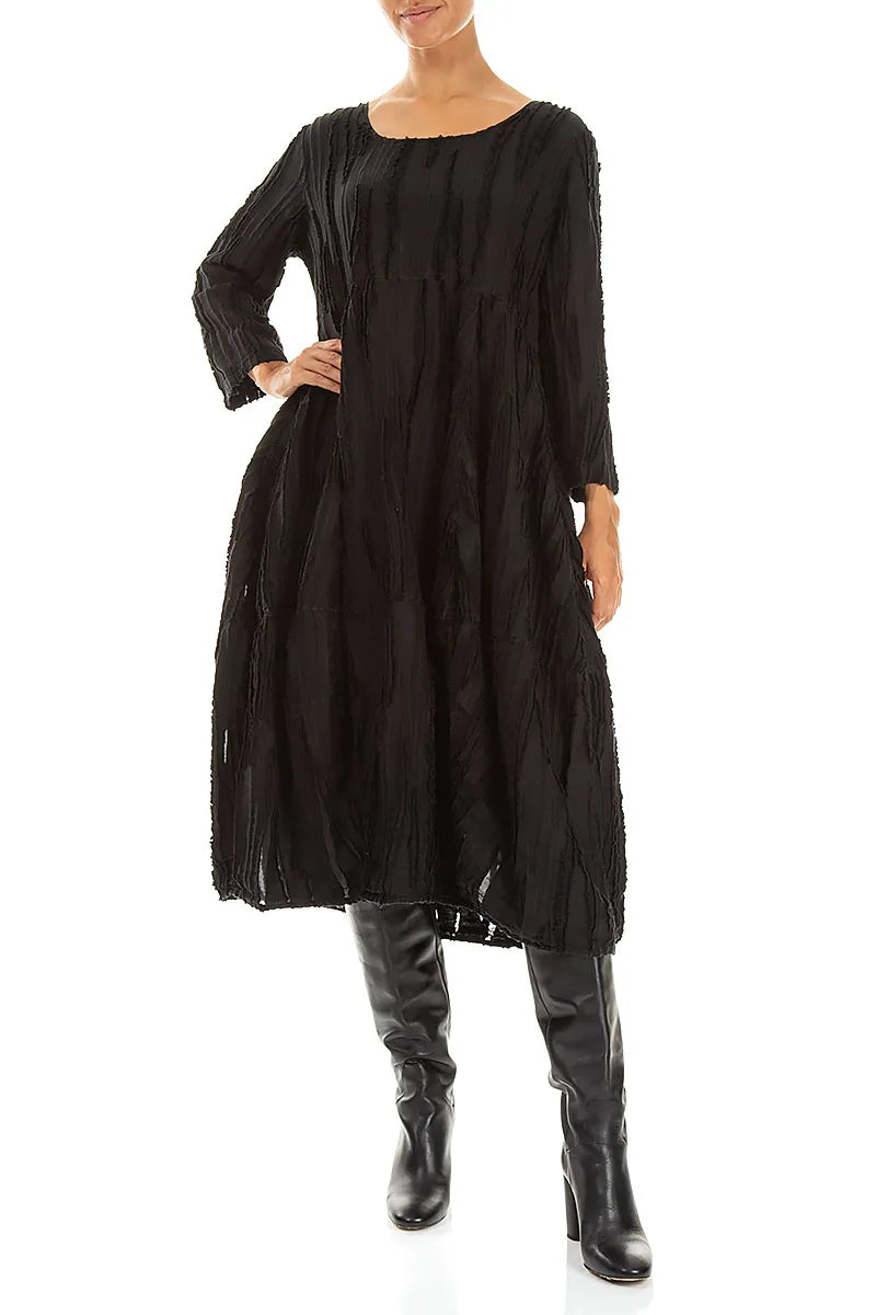 Balloon Black Fray Weave Dress