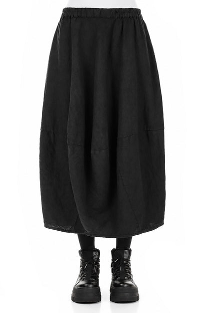 Balloon Black Linen Skirt