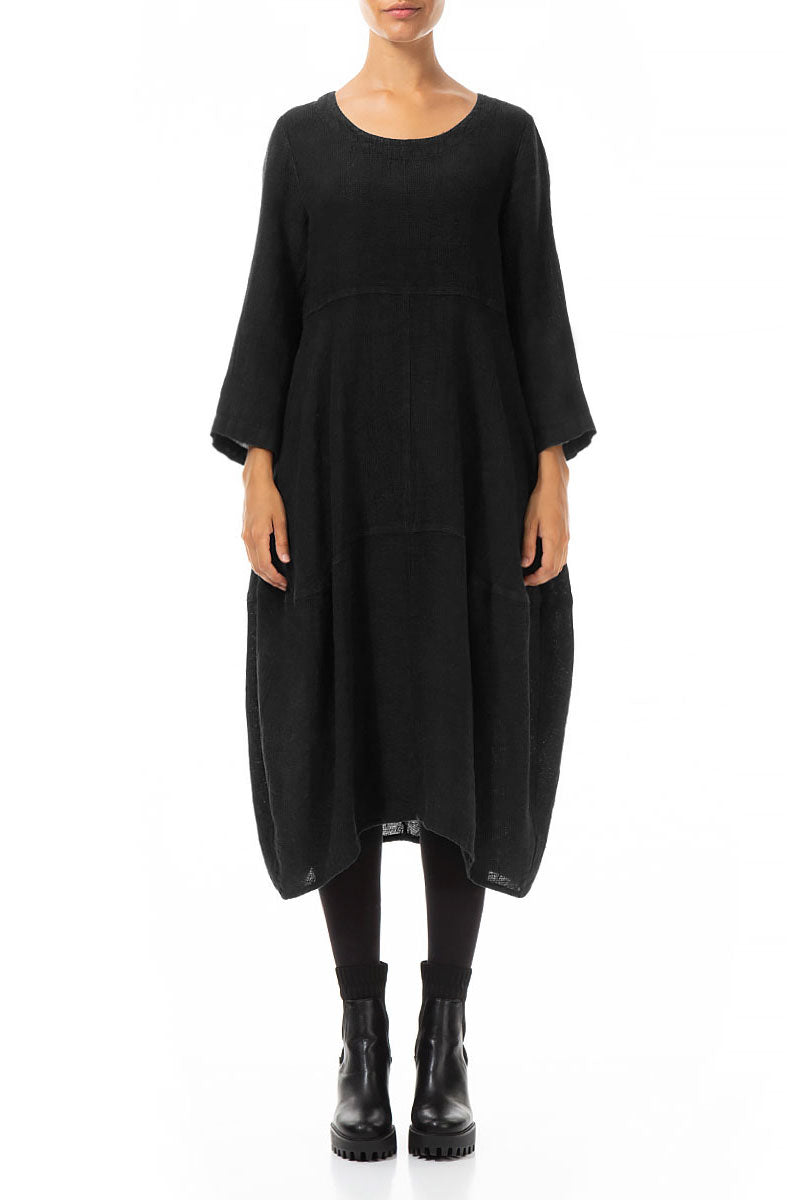 Balloon Black Mélange Linen Dress