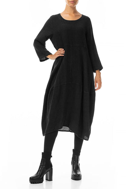 Balloon Black Mélange Linen Dress