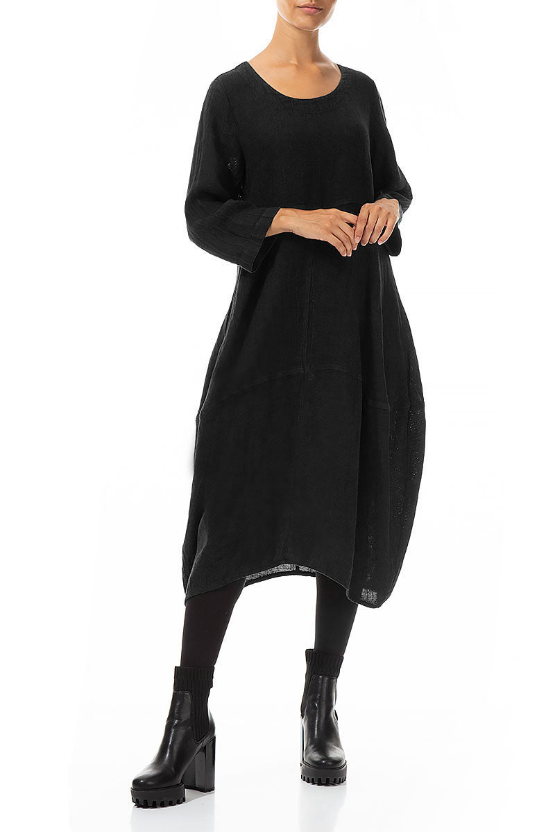 Balloon Black Mélange Linen Dress