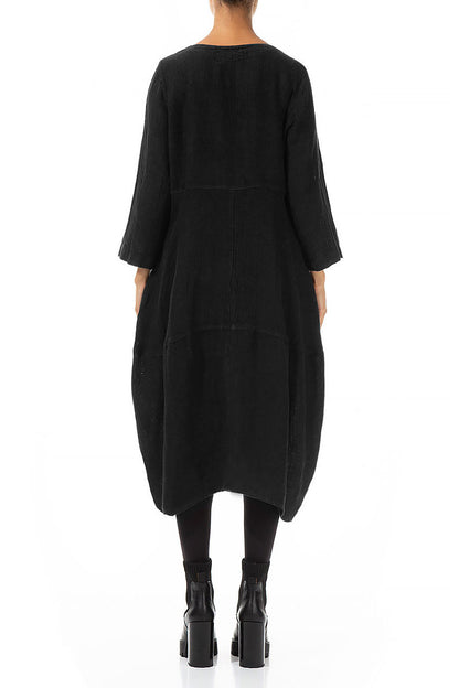 Balloon Black Mélange Linen Dress