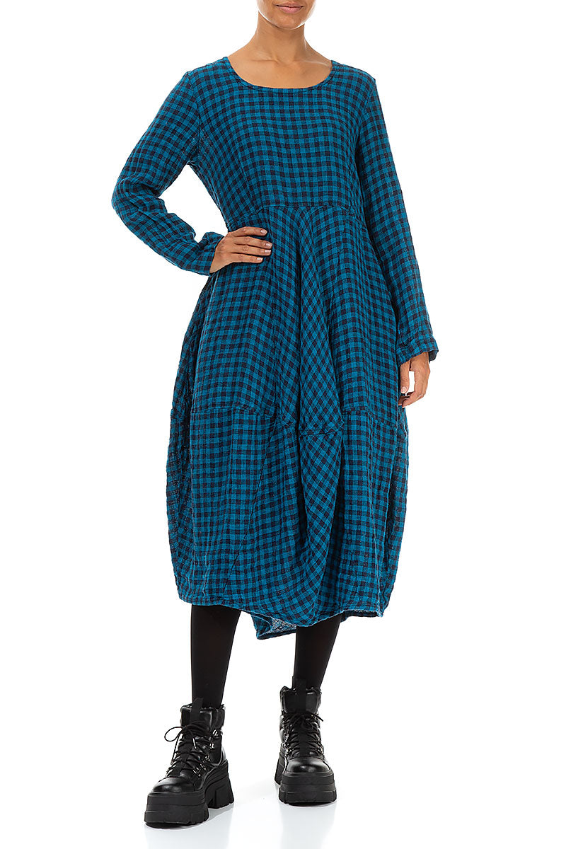 Balloon Blue Check Linen Dress