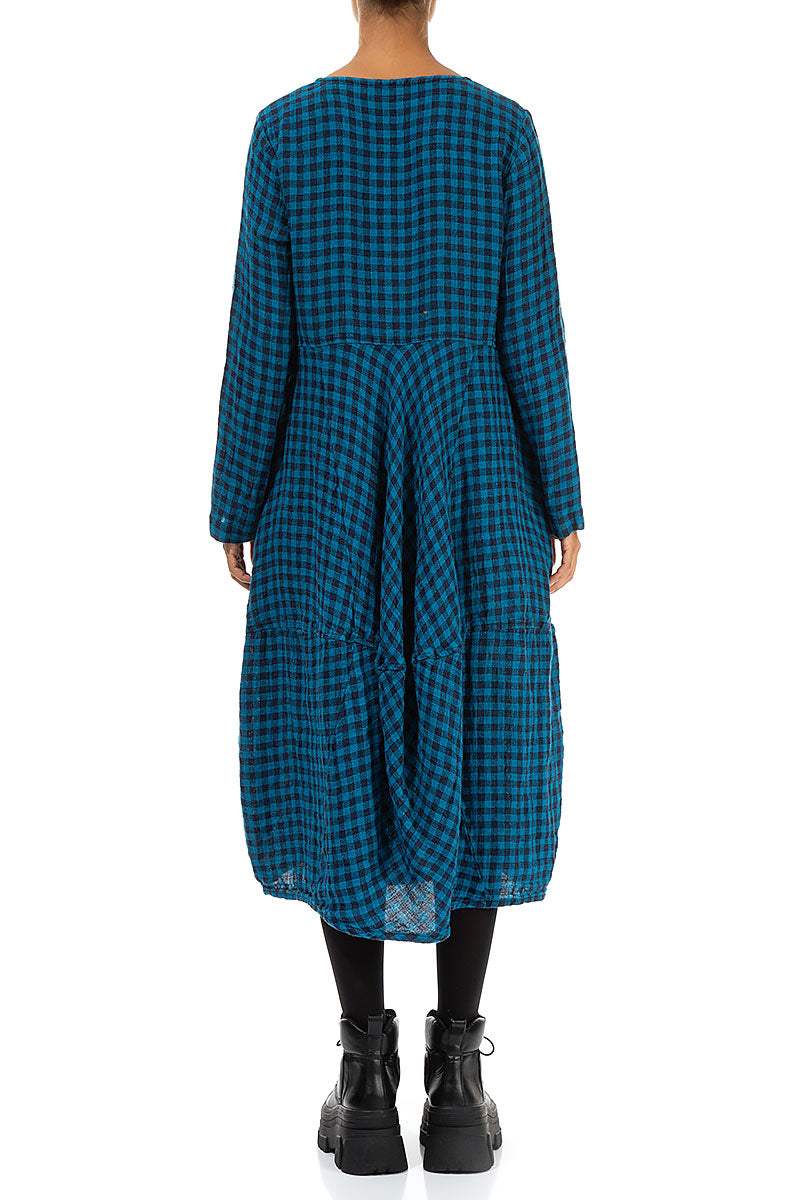 Balloon Blue Check Linen Dress