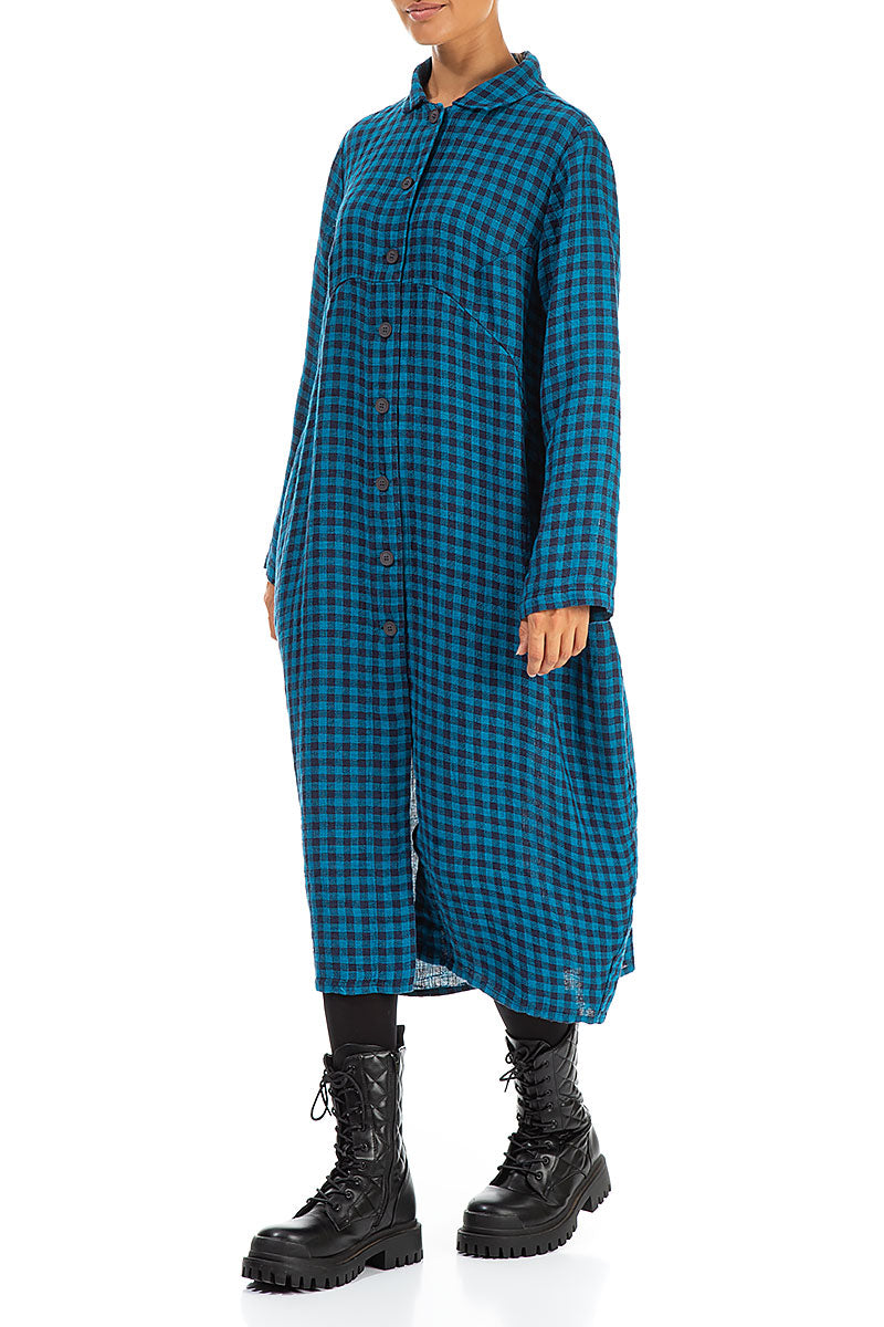 Balloon Blue Check Linen Jacket Dress