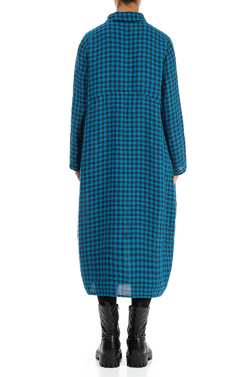 Balloon Blue Check Linen Jacket Dress