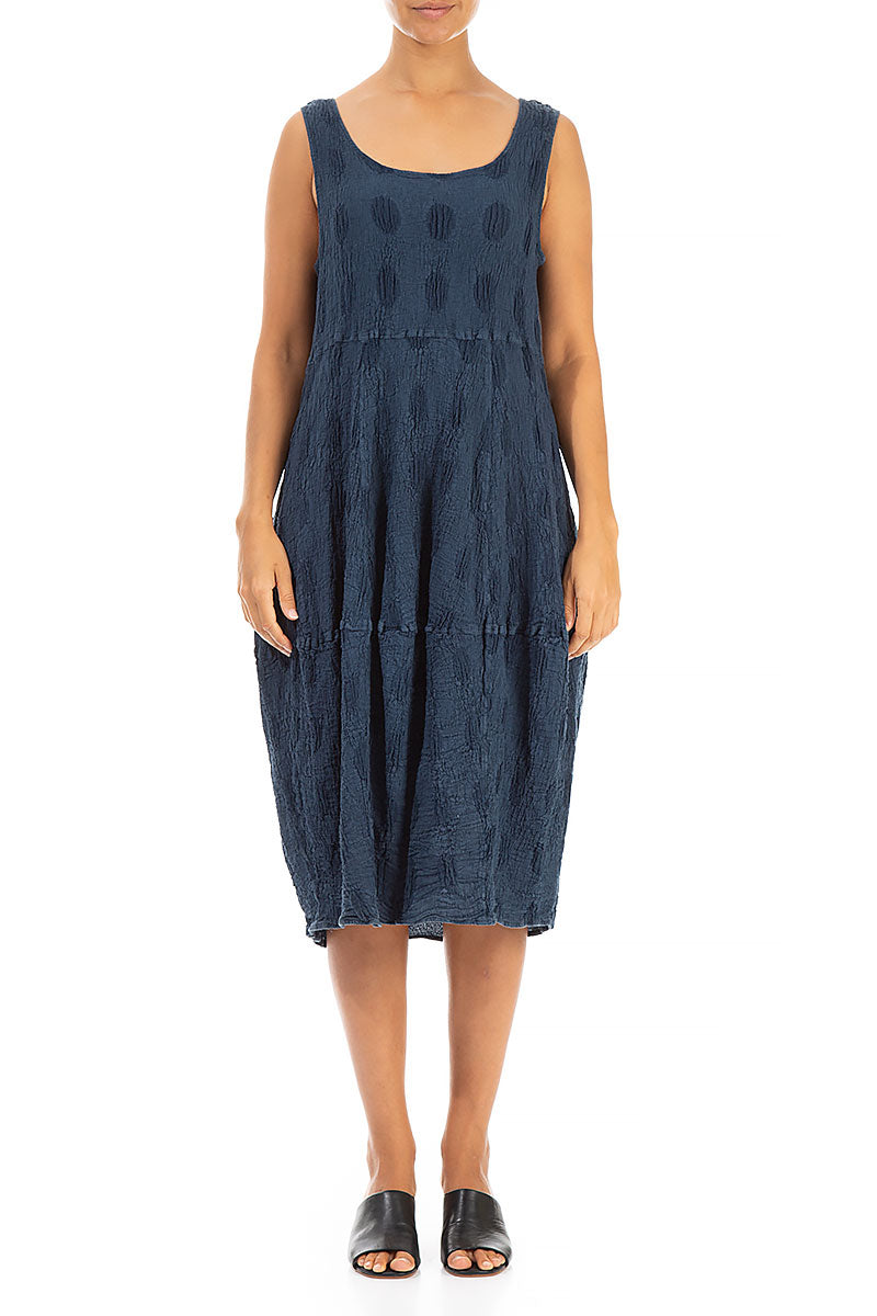 Balloon Bubbles Dark Blue Linen Dress 1