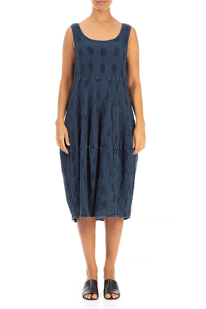 Balloon Bubbles Dark Blue Linen Dress 1
