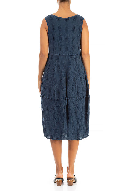 Balloon Bubbles Dark Blue Linen Dress 2