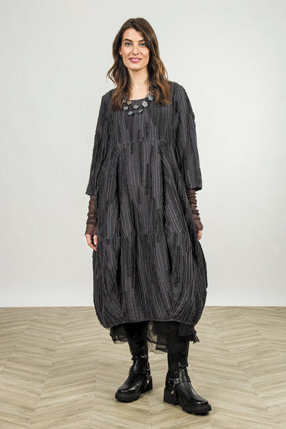 Balloon Charcoal Fray Weave Dress