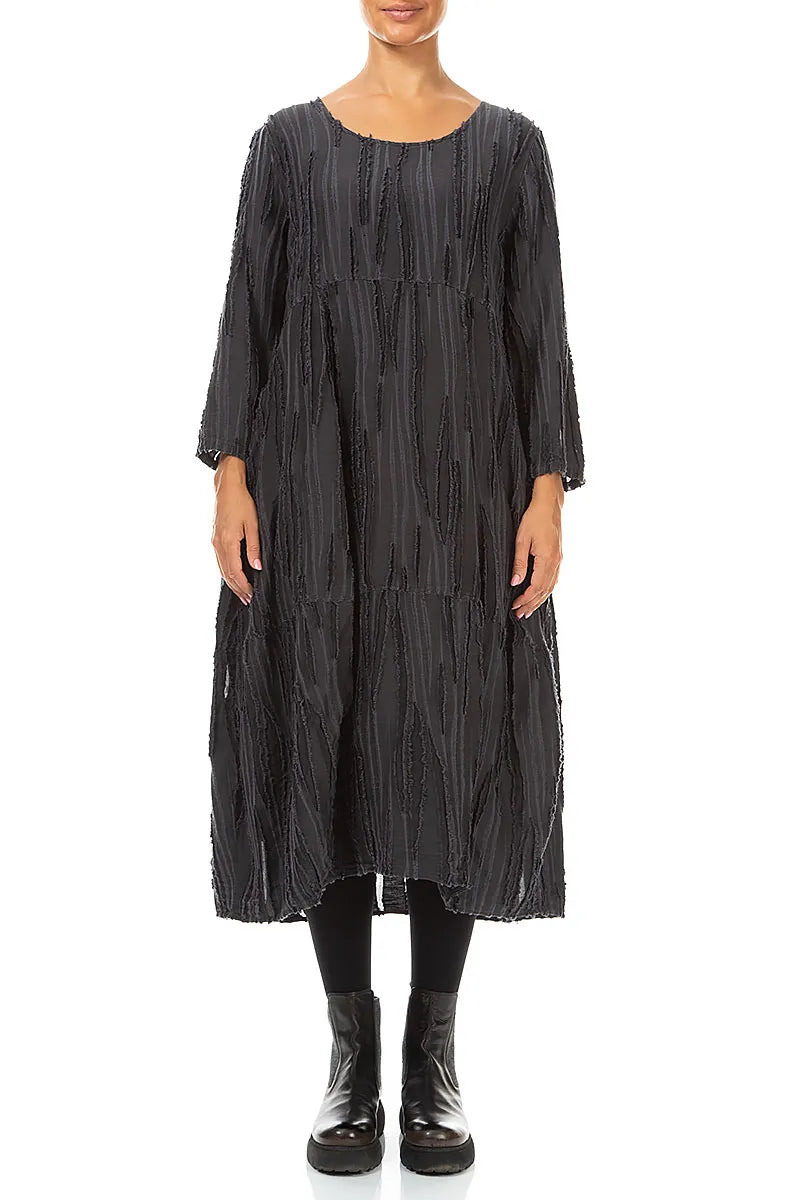 Balloon Charcoal Fray Weave Dress
