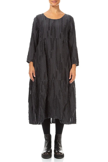Balloon Charcoal Fray Weave Dress