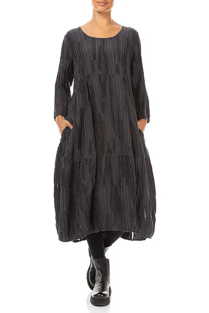 Balloon Charcoal Fray Weave Dress