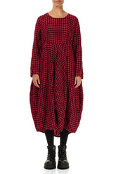 Balloon Red Check Linen Dress 1