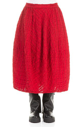 Balloon Cherry Red Checkered Linen Cotton Skirt 1