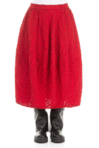 Balloon Cherry Red Checkered Linen Cotton Skirt 1