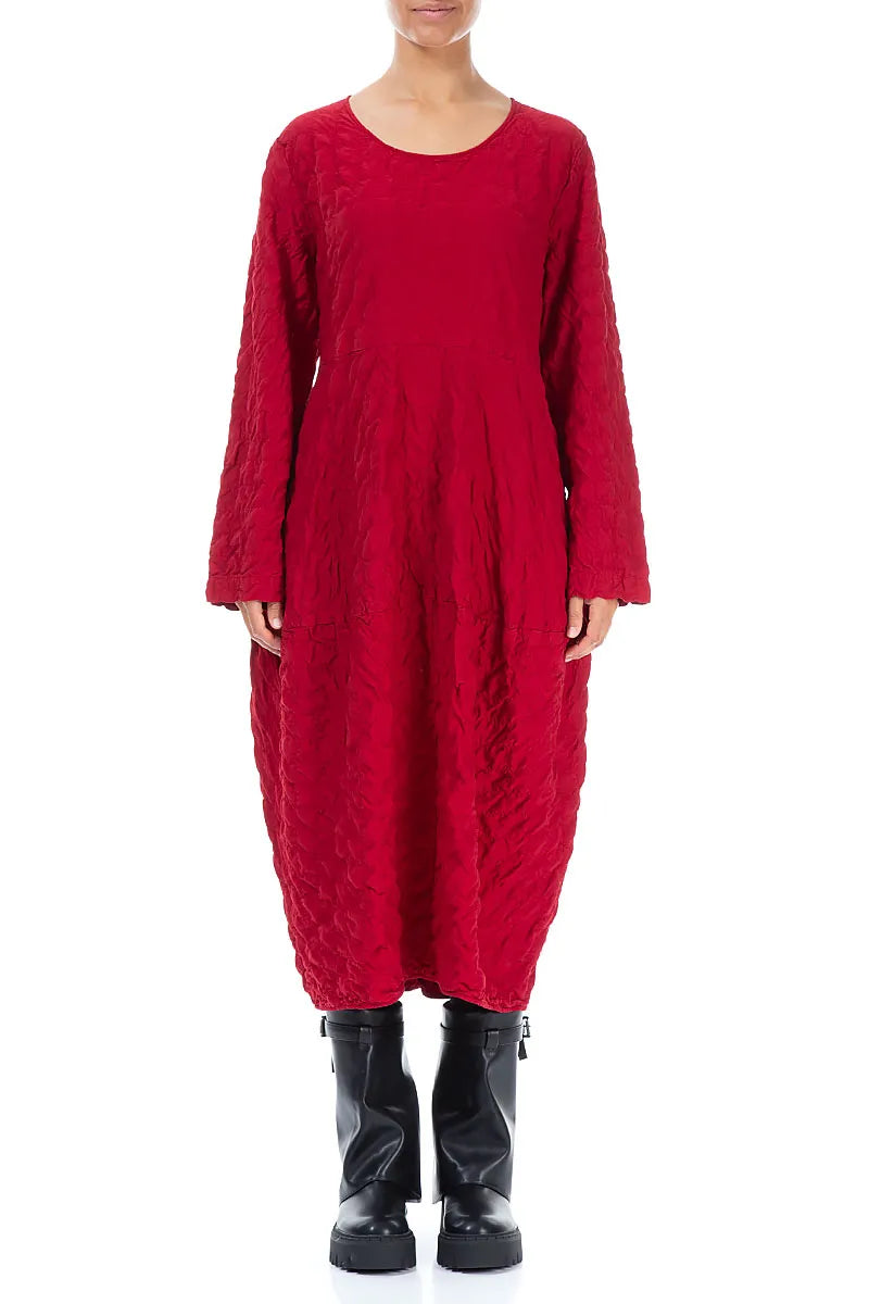 Balloon Cherry Red Pleated Silk Bamboo Dress 1