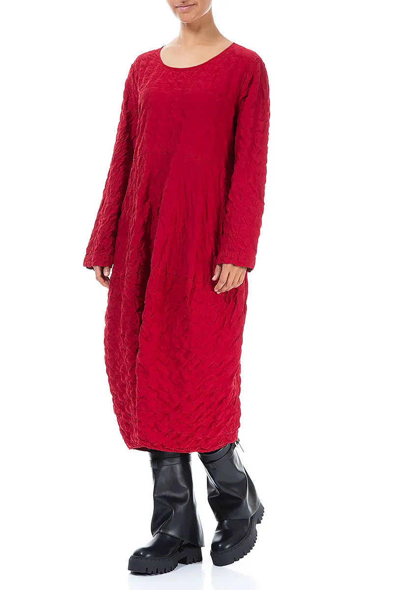 Balloon Cherry Red Pleated Silk Bamboo Dress 3
