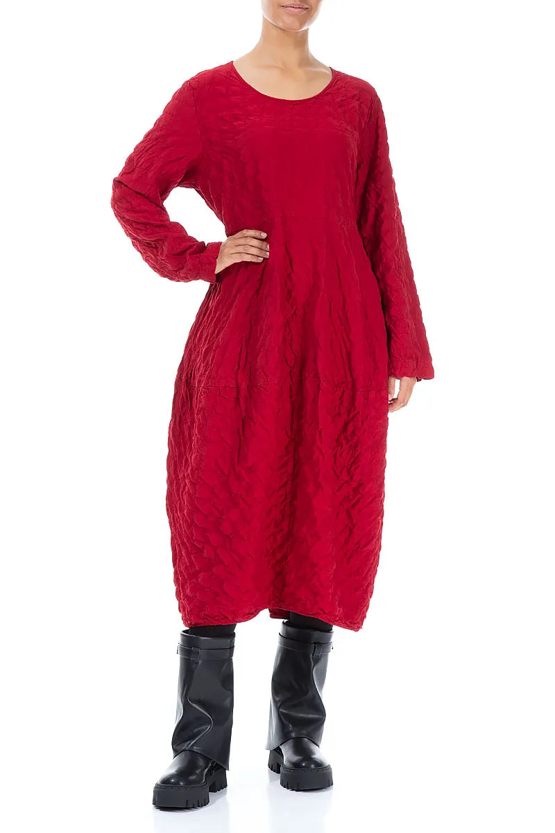 Balloon Cherry Red Pleated Silk Bamboo Dress 4