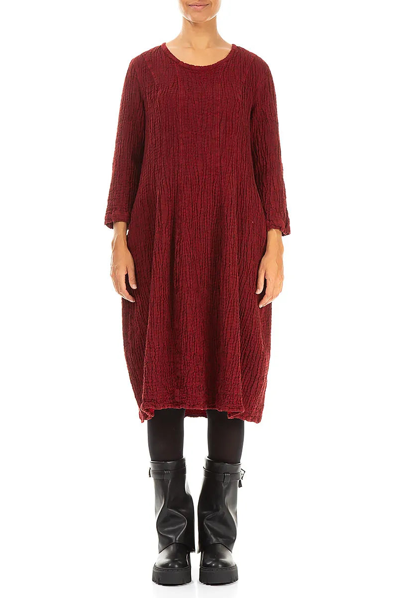 Balloon Cherry Red Textured Linen Dress 1