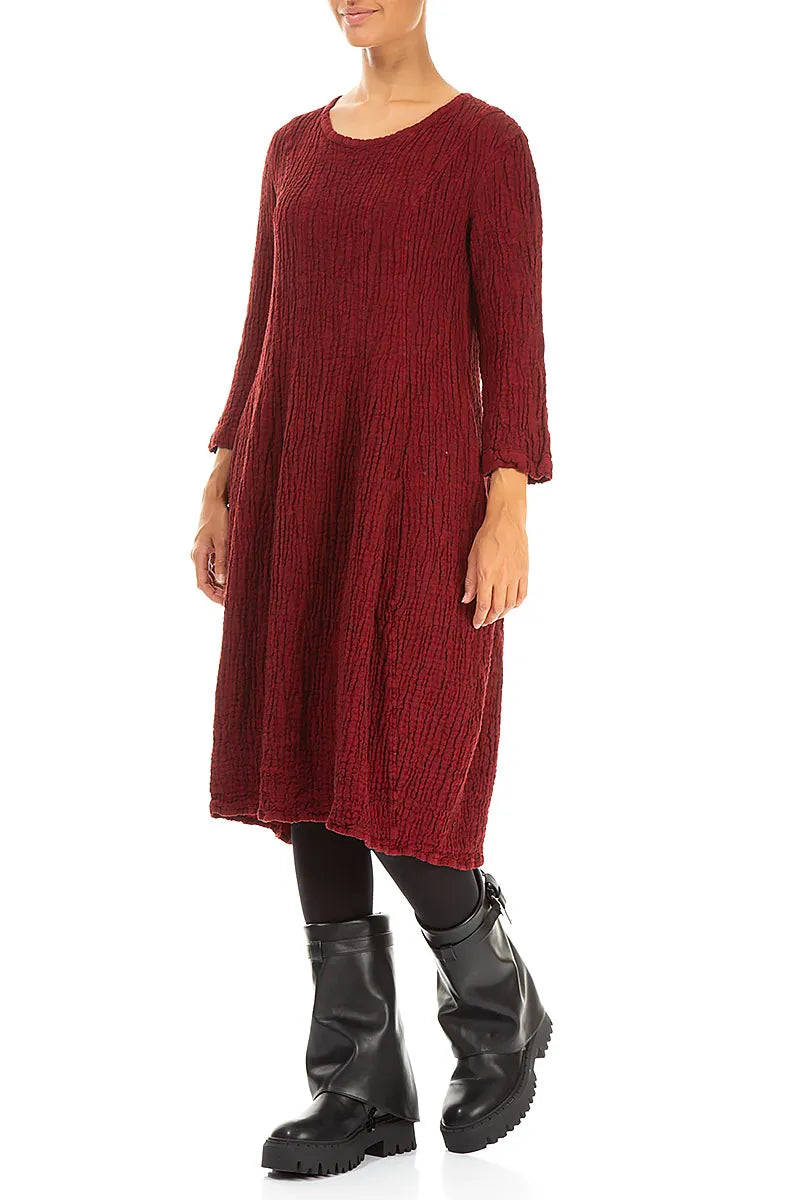 Balloon Cherry Red Textured Linen Dress 3
