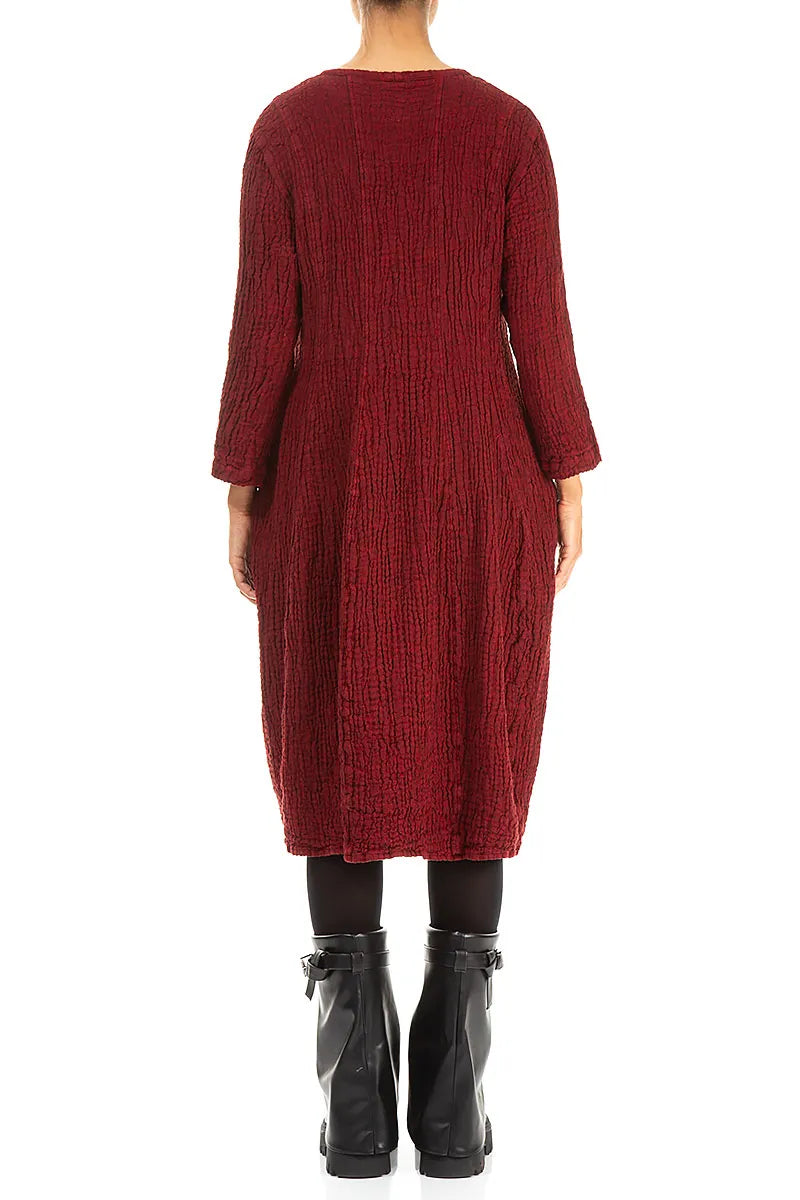 Balloon Cherry Red Textured Linen Dress 2