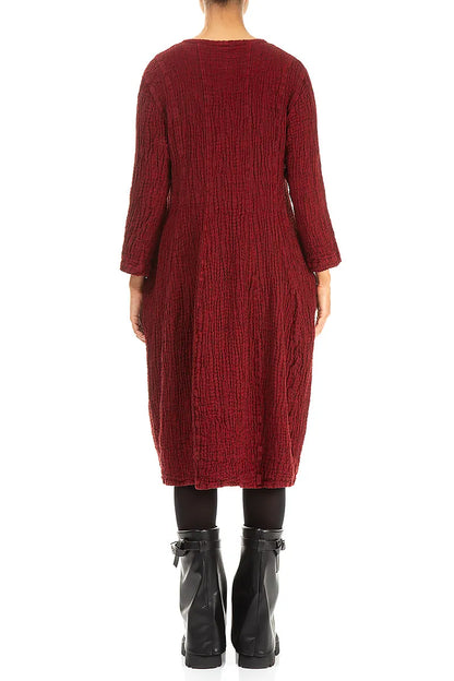 Balloon Cherry Red Textured Linen Dress 2