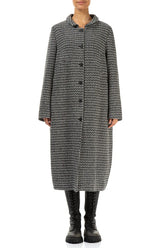 Balloon Collar Grey Weave Wool Coat 1