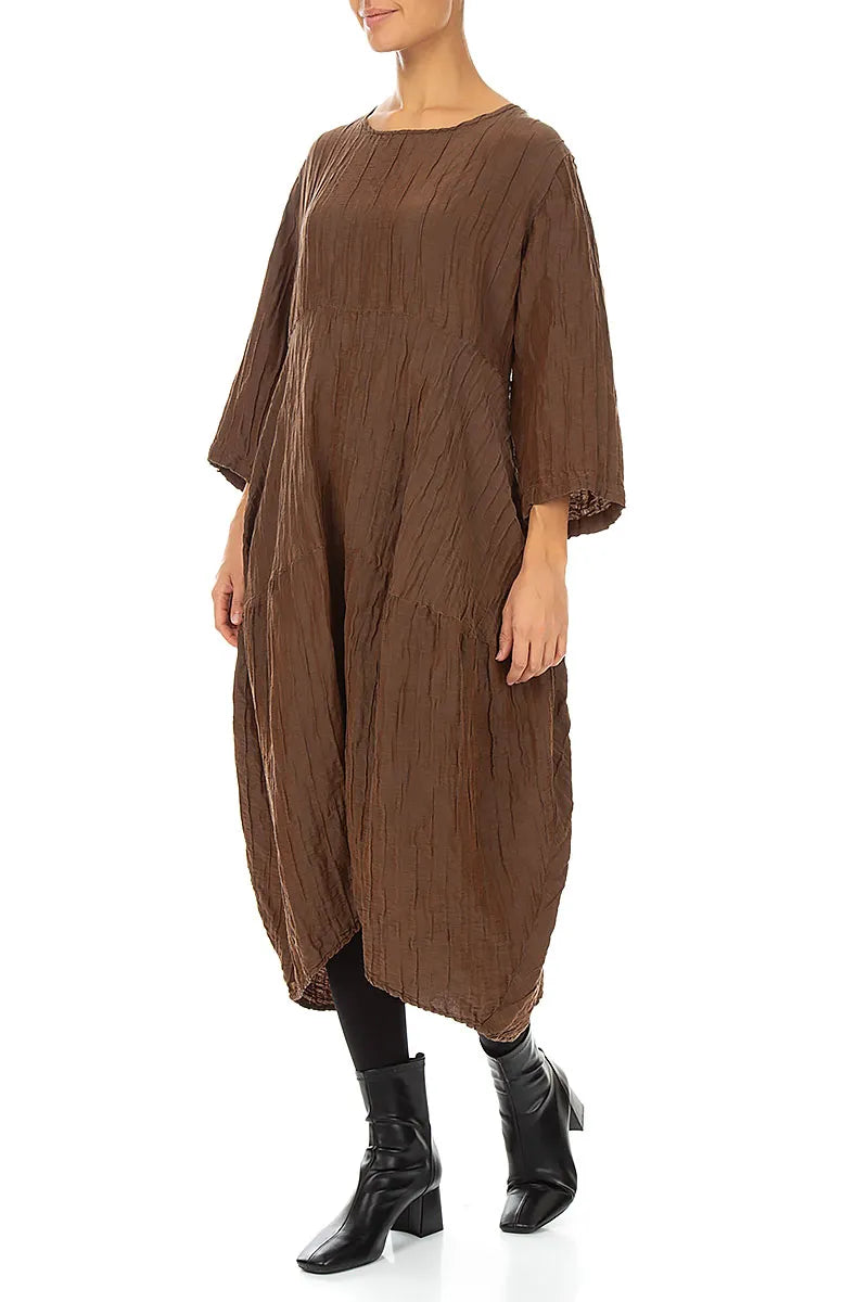 Balloon Crinkled Aged Copper Silk Linen Dress