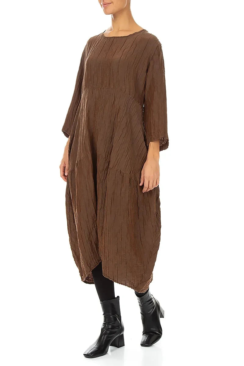 Balloon Crinkled Aged Copper Silk Linen Dress