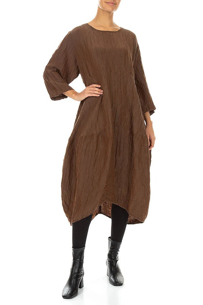 Balloon Crinkled Aged Copper Silk Linen Dress