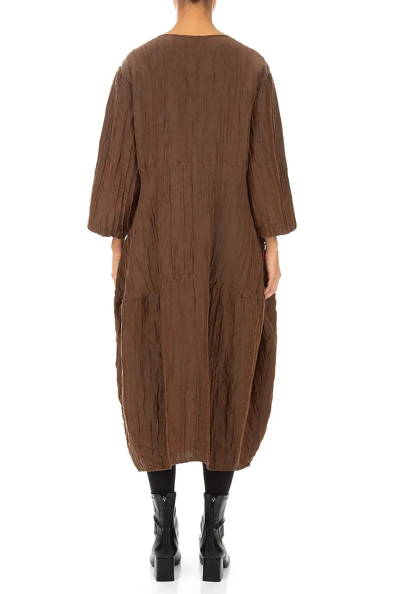 Balloon Crinkled Aged Copper Silk Linen Dress