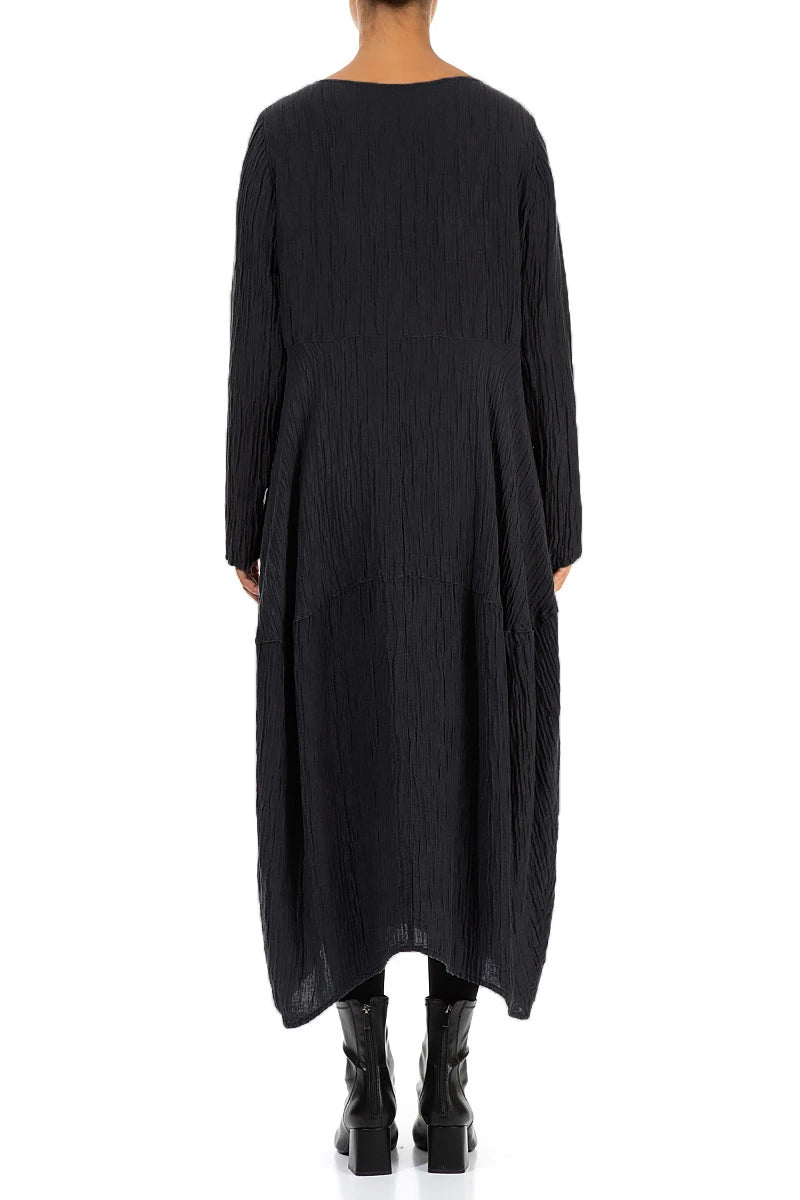 Balloon Crinkled Black Silk Dress 2