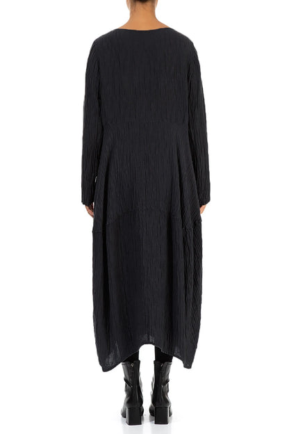 Balloon Crinkled Black Silk Dress 2