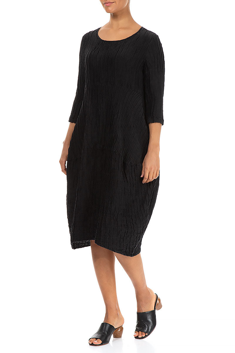 Balloon Crinkled Black Silk Linen Dress – grizas.com