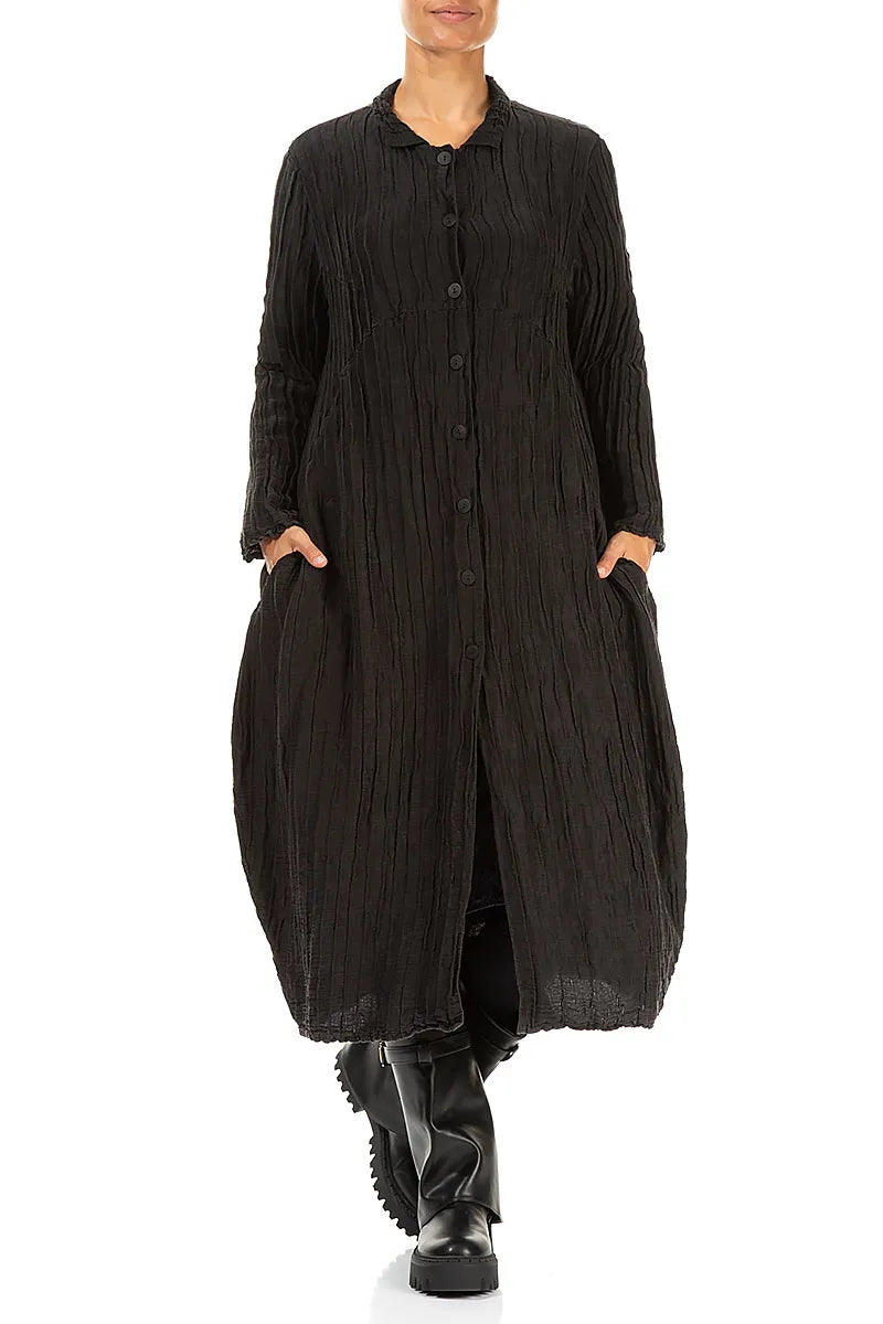 Balloon Crinkled Black Silk Linen Jacket 4