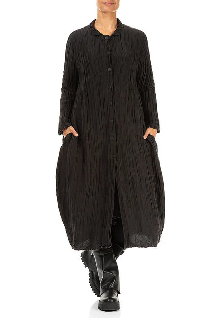 Balloon Crinkled Black Silk Linen Jacket 4
