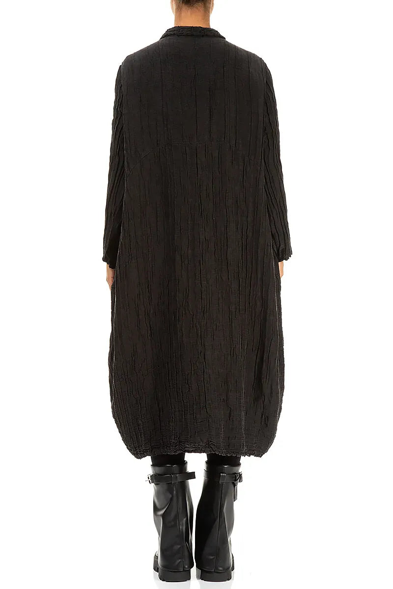 Balloon Crinkled Black Silk Linen Jacket 2