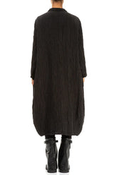 Balloon Crinkled Black Silk Linen Jacket 2