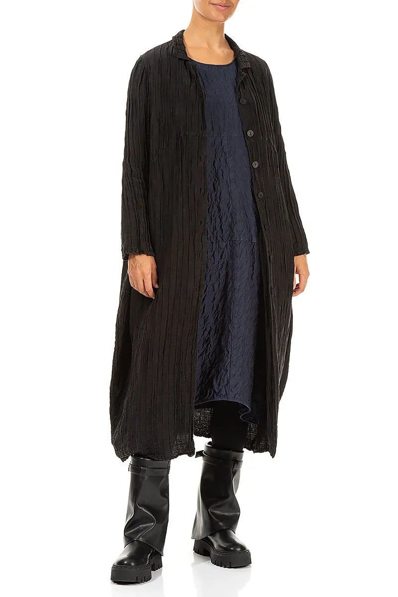 Balloon Crinkled Black Silk Linen Jacket 5