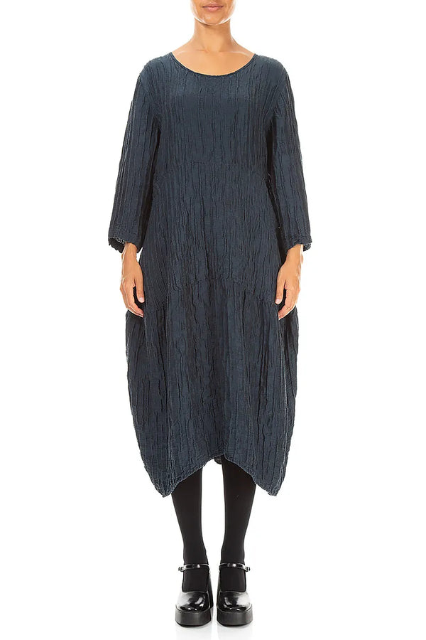 Balloon Crinkled Charcoal Silk Linen Dress 1