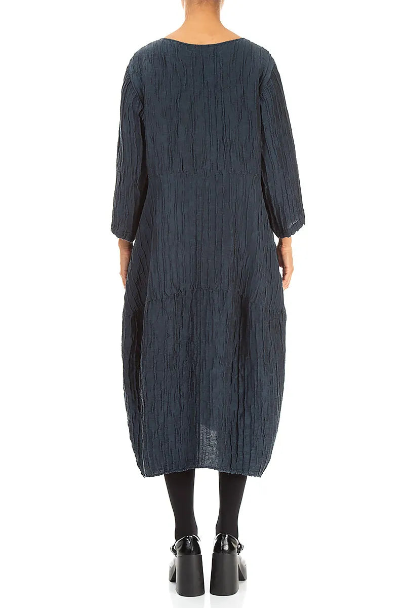 Balloon Crinkled Charcoal Silk Linen Dress
