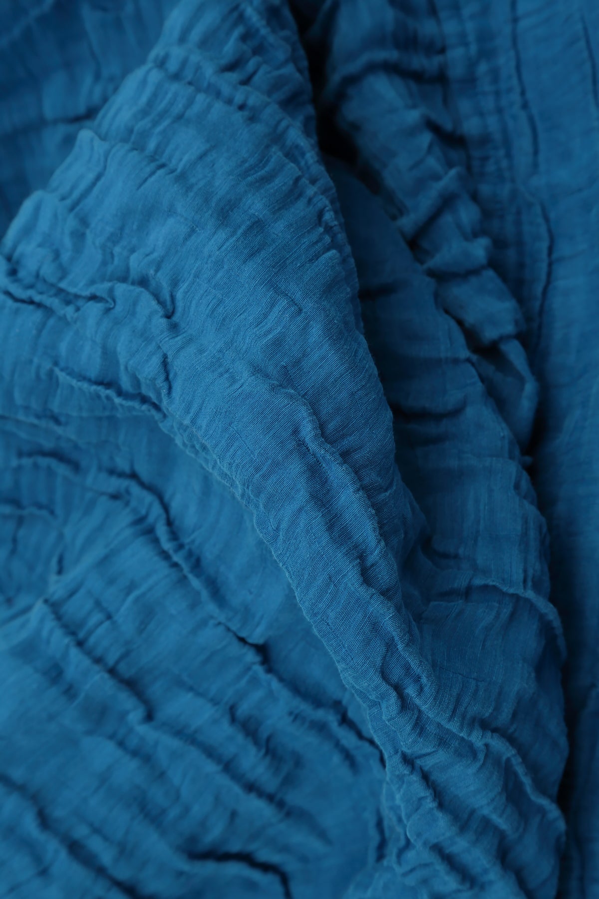 Balloon Crinkled Cobalt Blue Silk Linen Dress 5