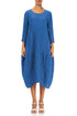 Balloon Crinkled Cobalt Blue Silk Linen Dress 1